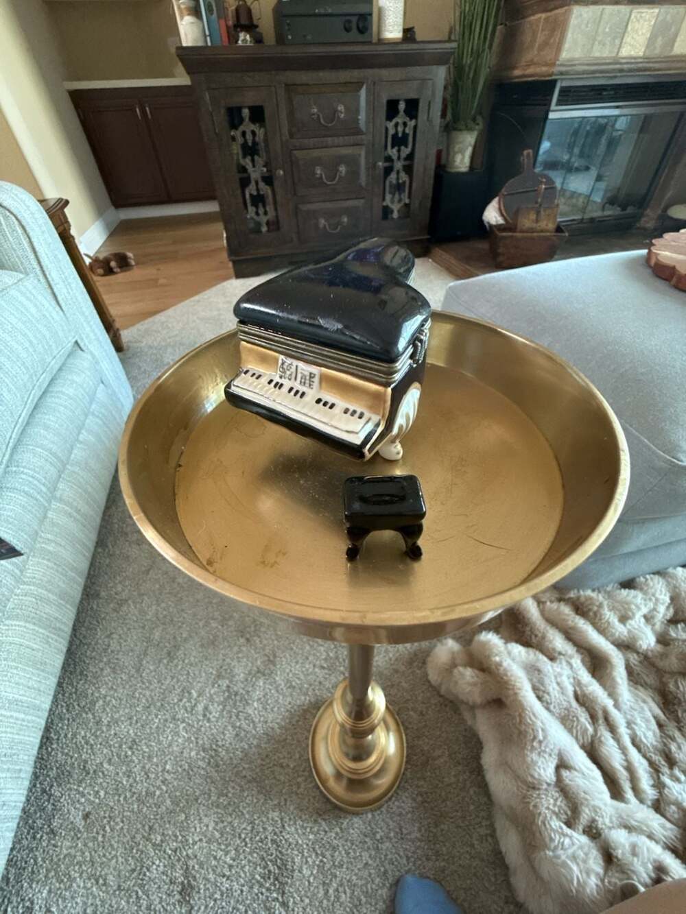 Ceramic Grand Piano Trinket Box With Matching Stool